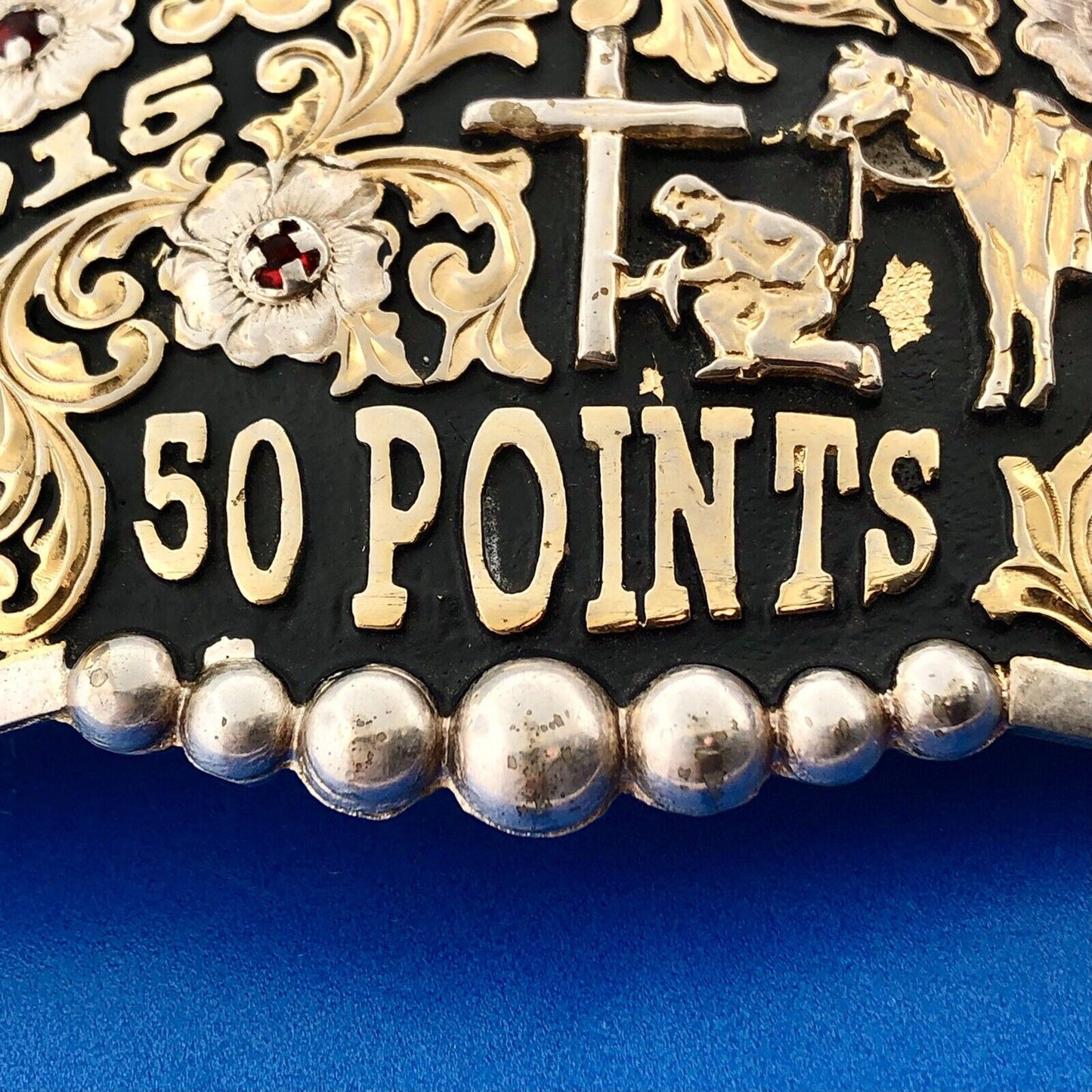 Corriente Gold Silver Tone Rhinestone SWMHA 50 Points Award Artisan Belt Buckle