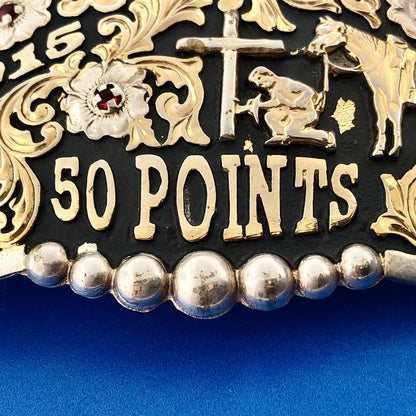 Corriente Gold Silver Tone Rhinestone SWMHA 50 Points Award Artisan Belt Buckle