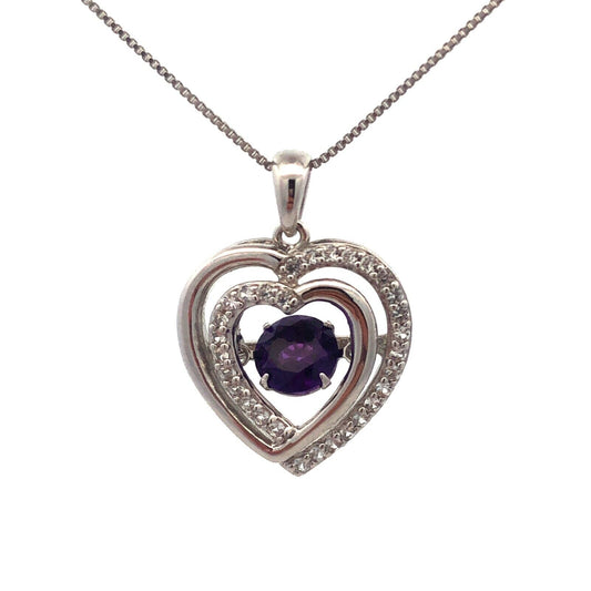 Designer  925 Sterling Silver Round Amethyst White Topaz Heart Pendant Necklace