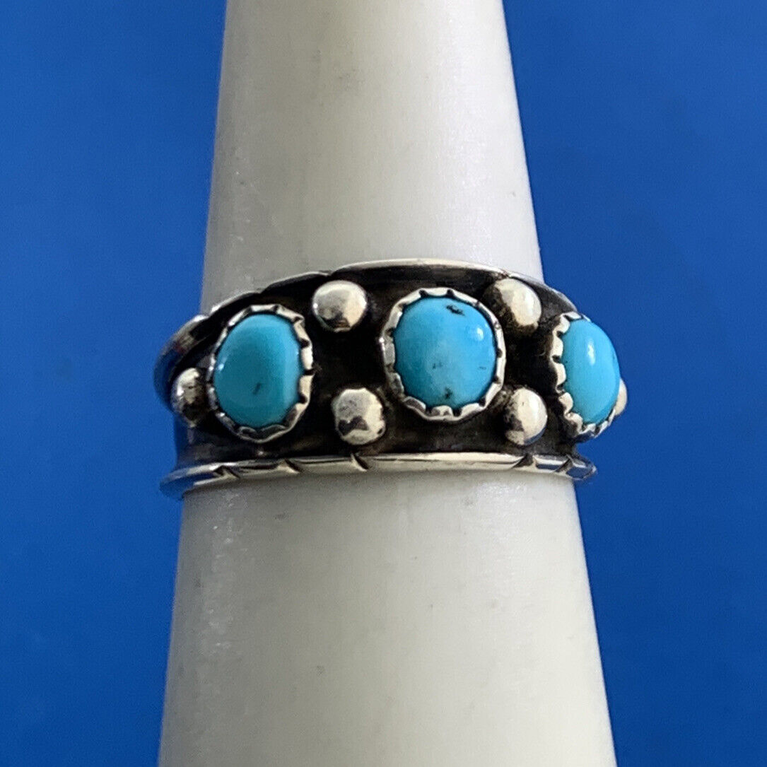 Native American 925 Sterling Silver Turquoise Band Ring