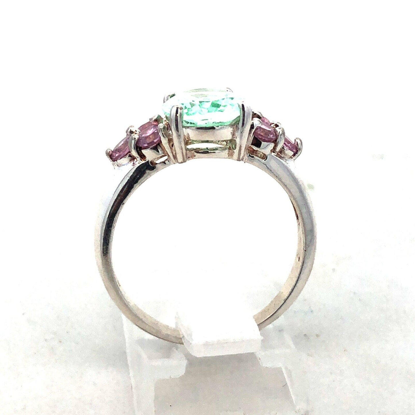 Designer HAN 925 Sterling Silver Oval Seyfoam Green Pink CZ Accent Cocktail Ring