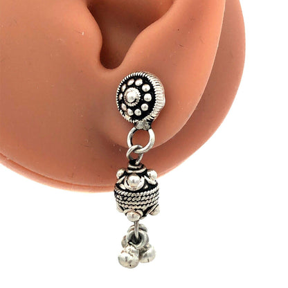 Vintage 925 Sterling Silver Round Textured Dangle Stud Earrings