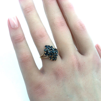 Vintage 14k Solid Yellow Gold Sapphire Cluster Ring 1.45tcw Size 6