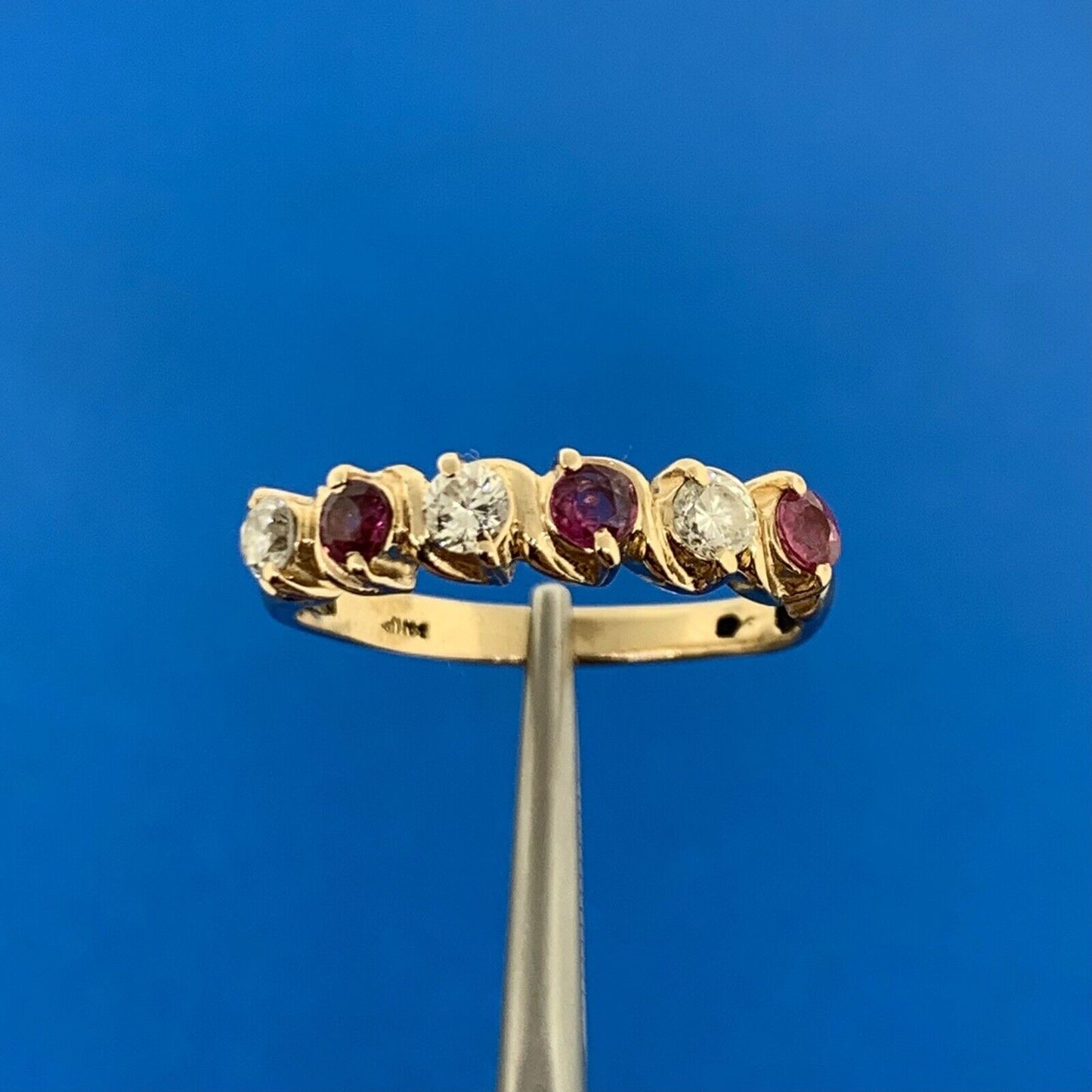14K Yellow Gold Diamond Ruby July Birthday Wedding Anniversary Size 7 Band Ring