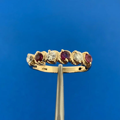 14K Yellow Gold Diamond Ruby July Birthday Wedding Anniversary Size 7 Band Ring