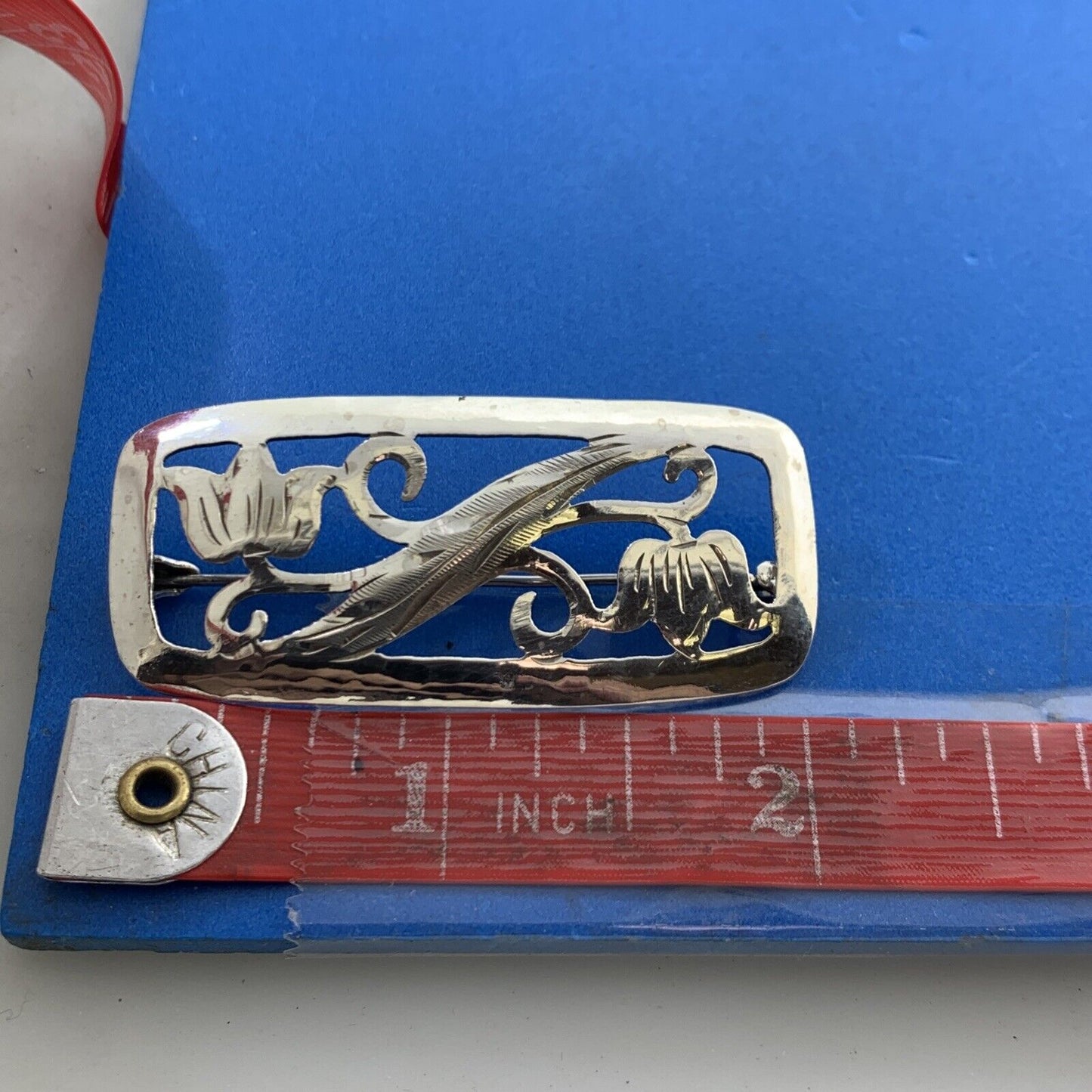 1940's Handarbeit Germany 835 Fine Silver Floral Scroll Cutout Antique Pin Brooc