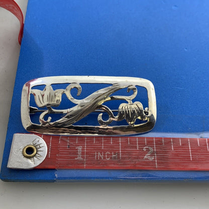 1940's Handarbeit Germany 835 Fine Silver Floral Scroll Cutout Antique Pin Brooc