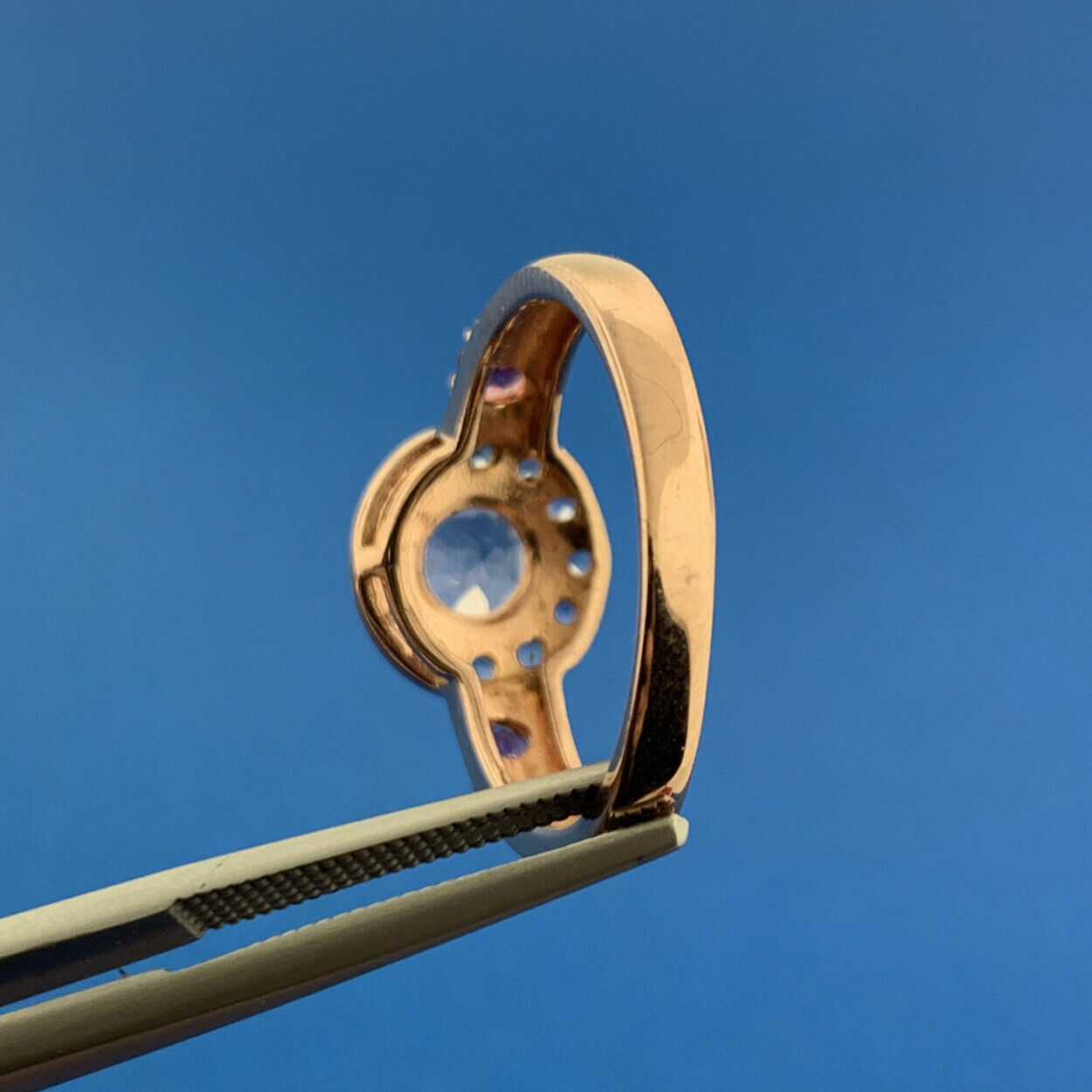 Designer HT 925 Sterling Silver Rose Vermeil Amethyst White Topaz Cocktail Ring