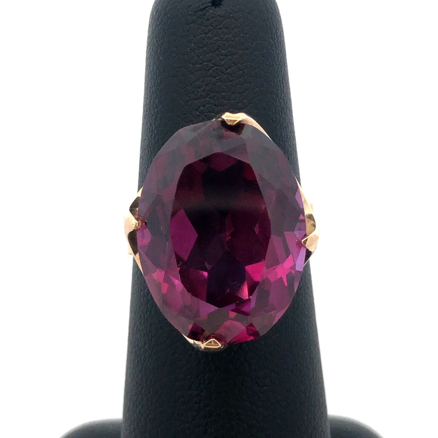14K Yellow Gold Lab Created Oval Purple Sapphire Statement Cocktail Ring