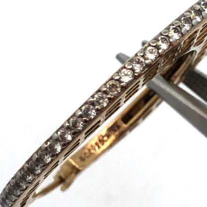 Vermeil 925 Sterling Silver Basket Weave Hoop Cubic Zirconia Border Earrings