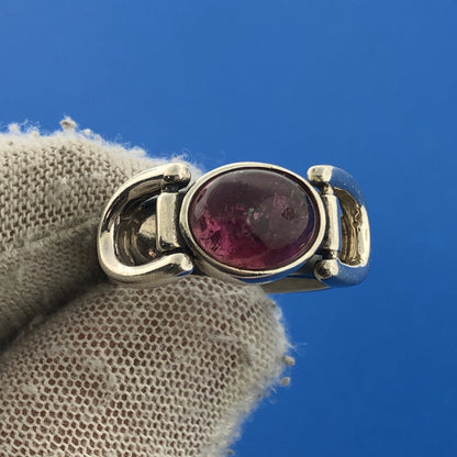 Estate Italy 925 Sterling Silver Amethyst Cabochon Belt Buckle Design Ring