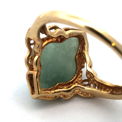 Vintage Designer 14K Yellow Gold Jade Cabochon Statement Cocktail Ring