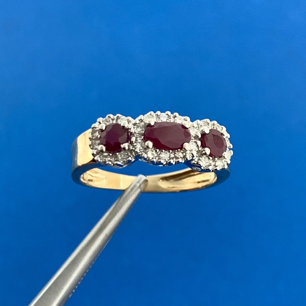 Designer 14k Yellow Gold Oval Round Cut Red Ruby Diamond Accent Ring Size 5