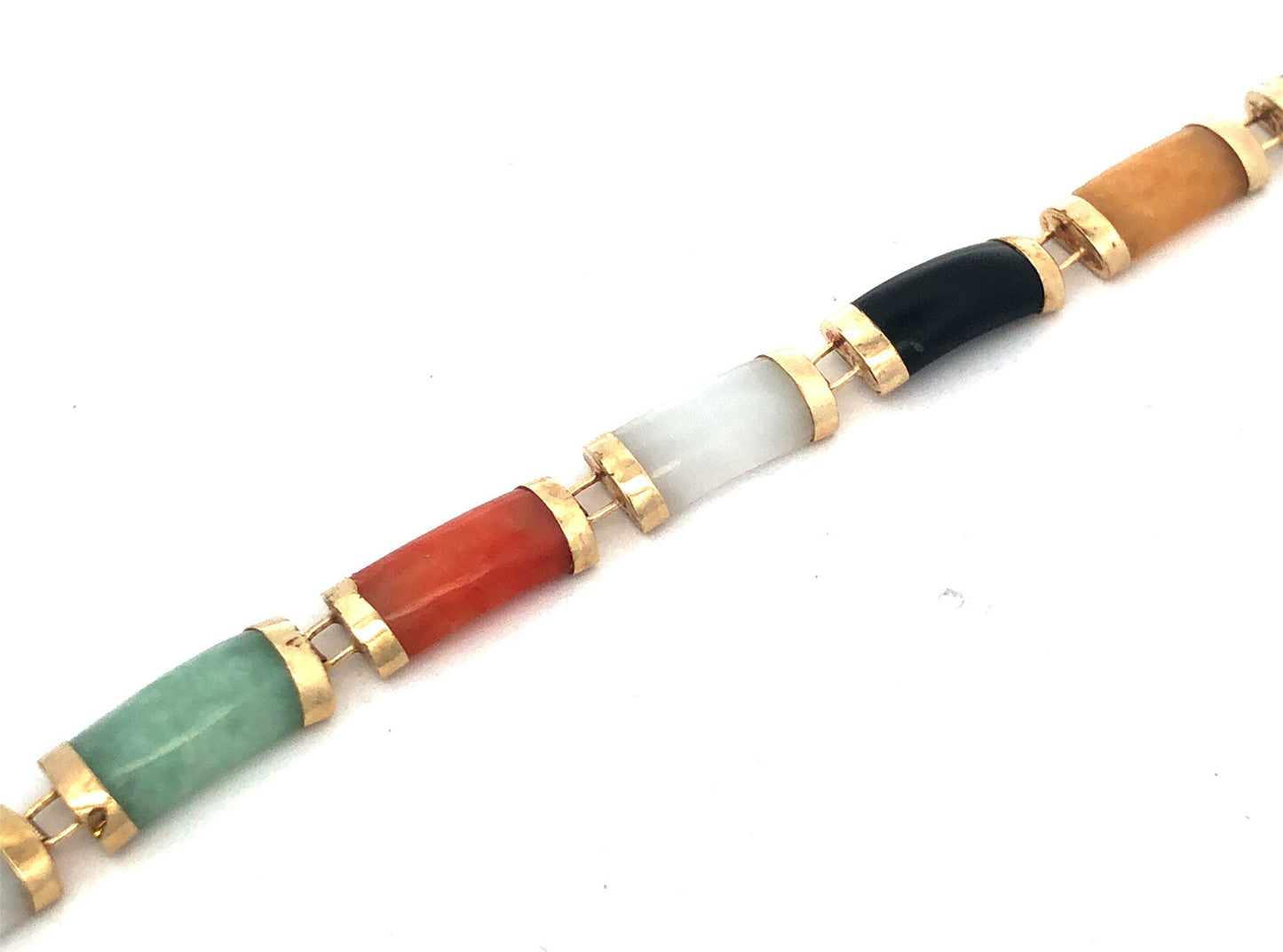 Gorgeous 14k Yellow Gold Elongated Cabochon Multi-Stone 7" Panel Link Bracelet