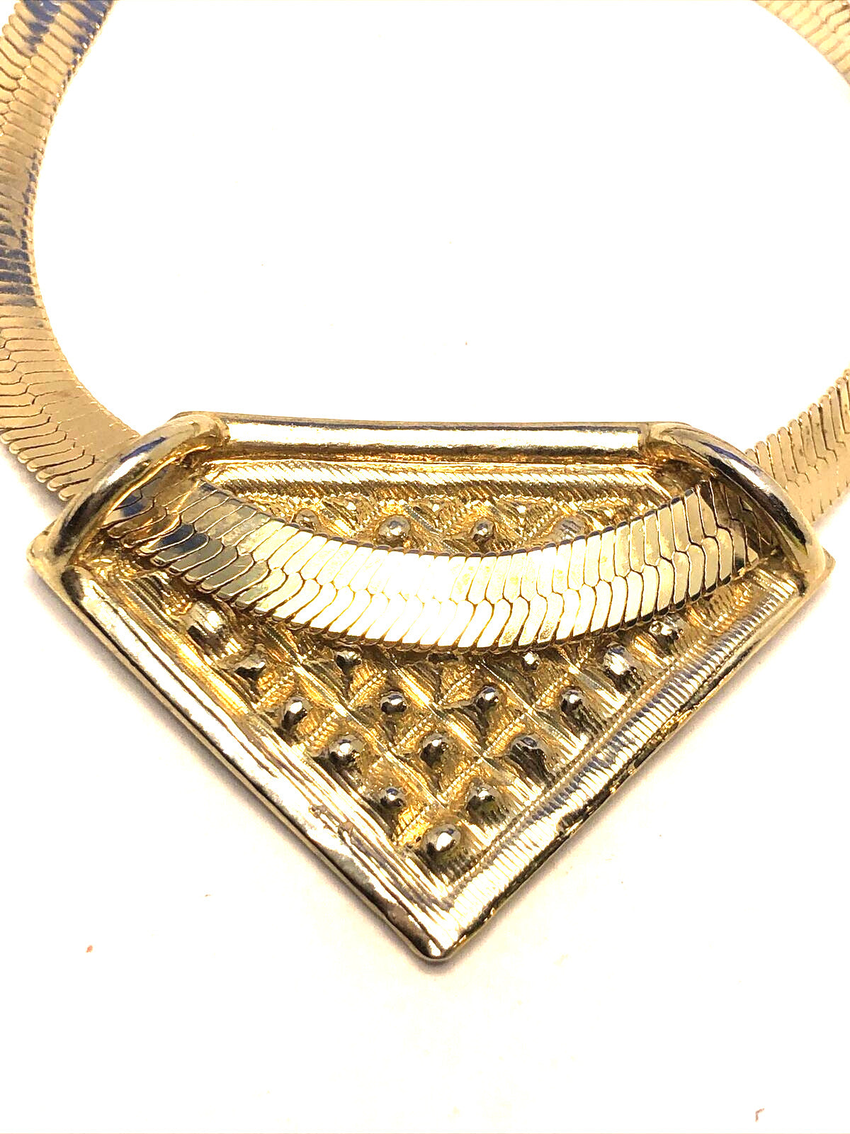 Runway Couture Gold Tone Rhinestone Herringbone Statement Collar Necklace