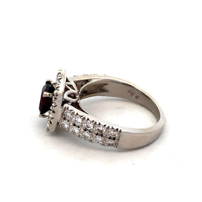 Designer RY 14K White Gold Square Red Tourmaline Diamond Halo Engagement Ring