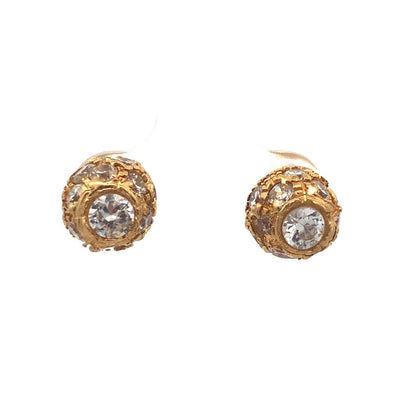 Estate 14K Yellow Gold Cubic Zirconia CZ Disco Ball Statement Stud Earrings