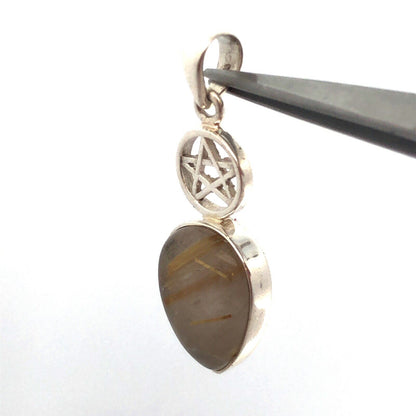 925 Sterling Silver Rutilated Quartz Cabochon Star Design Drop Pendant