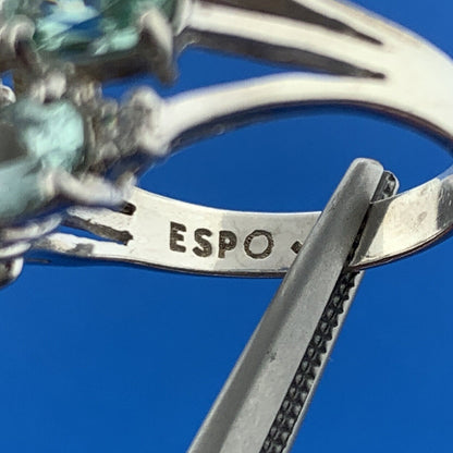 Joe Esposito ESPO Sterling Silver 925 Green Amethyst Quartz CZ Cluster Ring