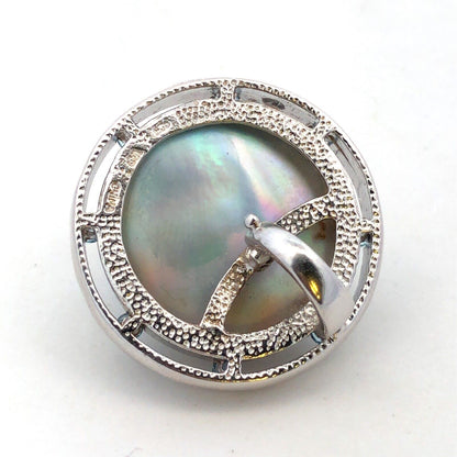 Designer 925 Sterling Silver Mabe Pearl Round Blue Topaz Statement Pendant