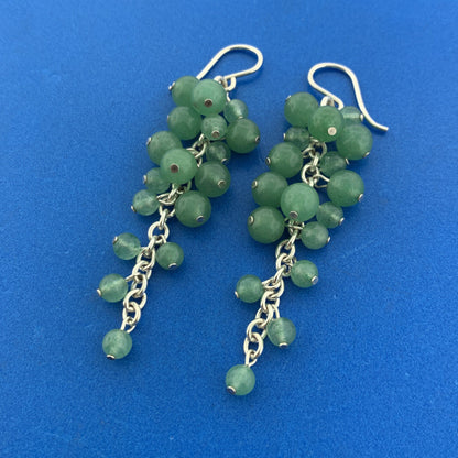 Designer 925 Sterling Silver Aventurine Bead Grape Cluster Drop Dangle Earrings