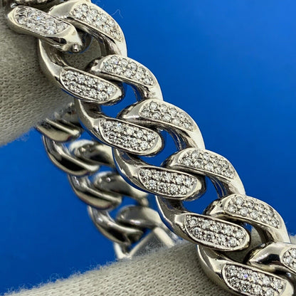 Custom 10K White Gold Diamond Encrusted Cuban Link Heavy Bracelet