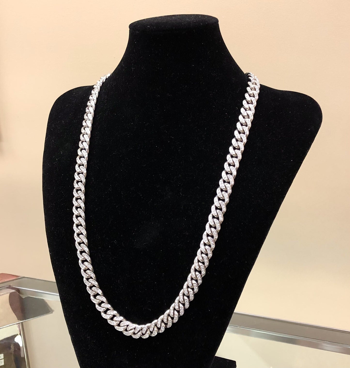 Heavy Solid 14K White Gold Diamond Encrusted Miami Cuban Link Chain Necklace