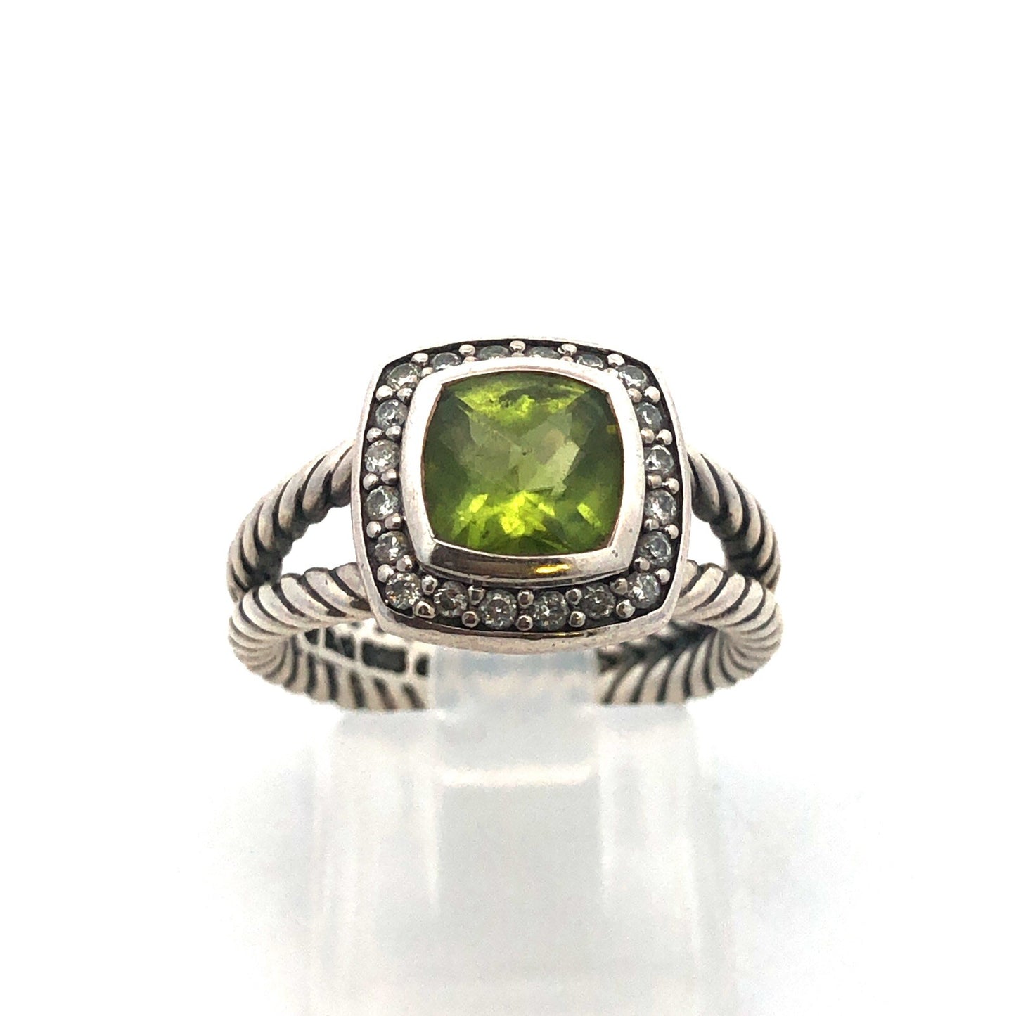 Designer David Yurman 925 Sterling Silver Prasiolite Diamond Halo Albion Ring