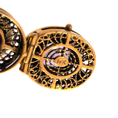 Vintage 14K Yellow Gold Oval Amethyst Seed Pearl Filigree Panel Bracelet