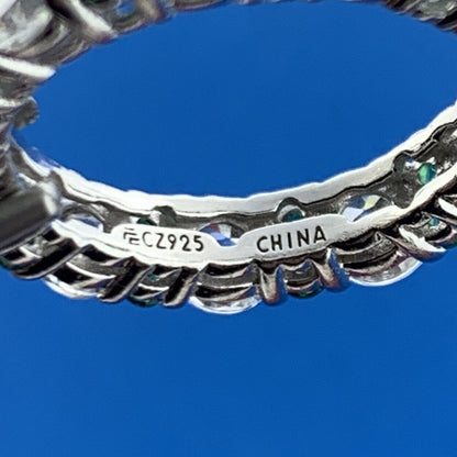 Designer 925 Sterling Silver Emerald White Cubic Zirconia CZ Eternity Band Ring