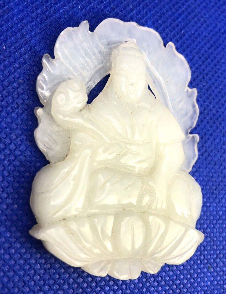 Green Jade Carved Buddha Good Luck Prosperity Statement Pendant