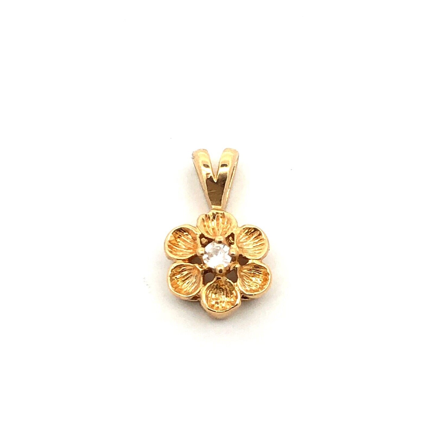 Vintage 14K Yellow Gold Round White Topaz Flower Petite Pendant