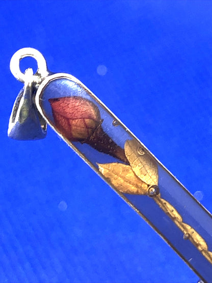 Designer ATI 925 Sterling Silver Rose Bud Flower In Resin Long Oval Pendant