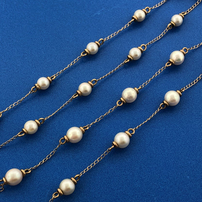 Gorgeous 14k Yellow Gold 5.35mm White Pearl 32" Oval Link Chain Necklace