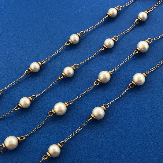 Gorgeous 14k Yellow Gold 5.35mm White Pearl 32" Oval Link Chain Necklace