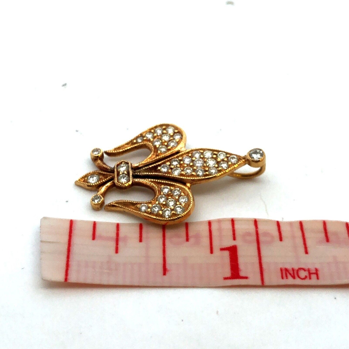 Estate 18K Yellow Gold Round Diamond Fleur De Lis French Religious Pendant