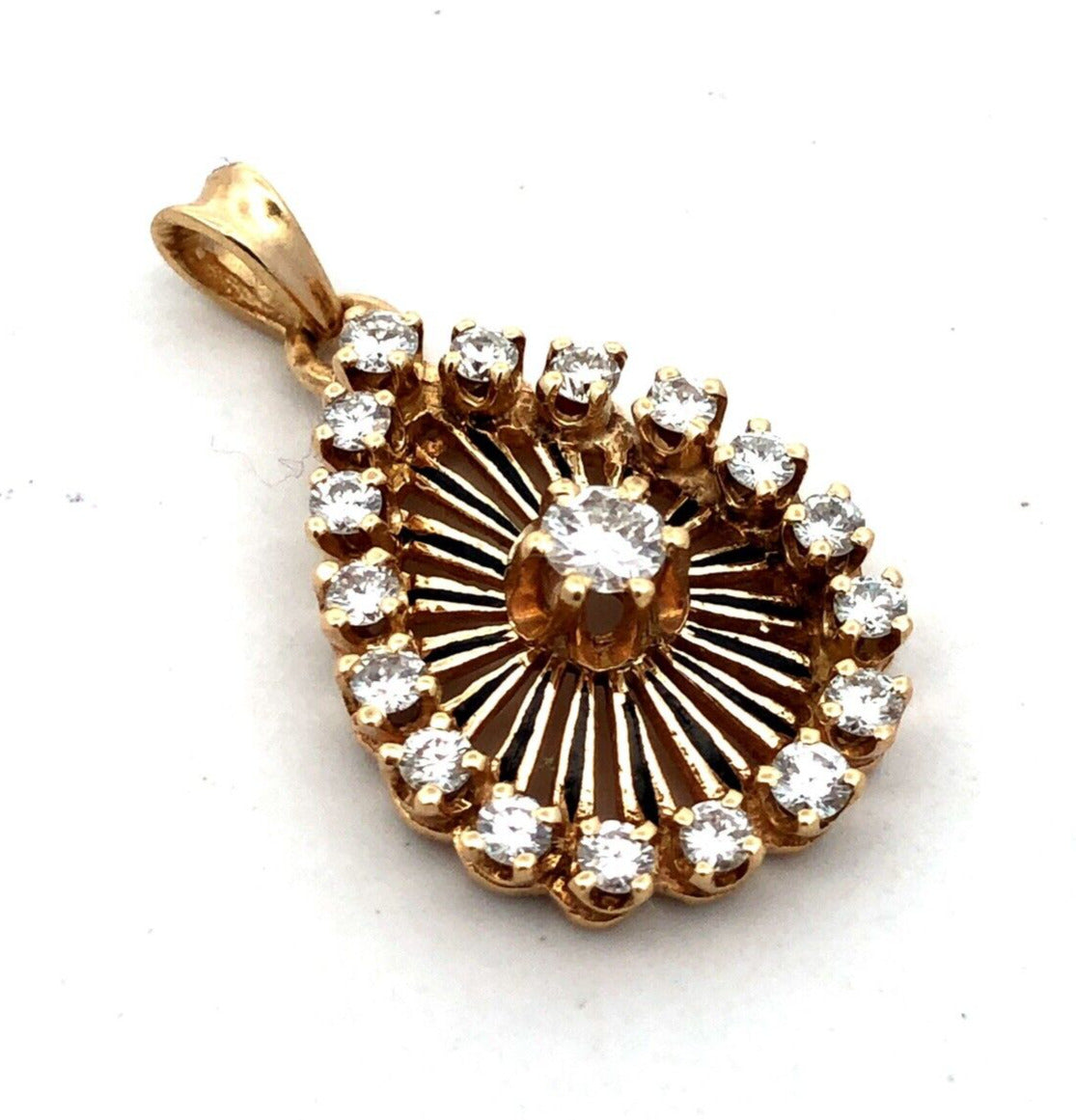 Estate 14K Yellow Gold Round Diamond Teardrop Pendant
