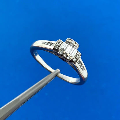 Designer Zales 10k White Gold 1KS Baguette Diamond Wedding Band Set Ring Size 7