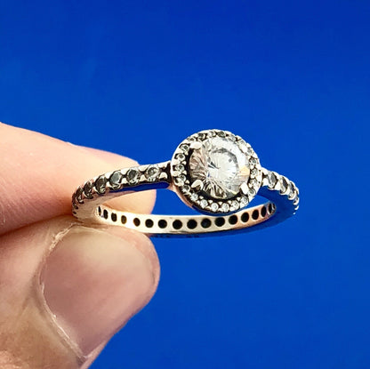 Authentic Pandora 925 Sterling Silver Cubic Zirconia CZ Round Sparkle Halo Ring