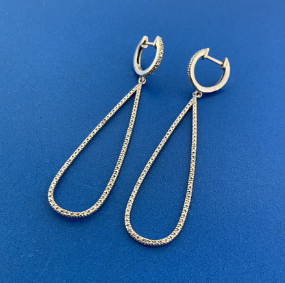 Designer 925 Sterling Silver Diamond Accented Elongated Hoop Earrings