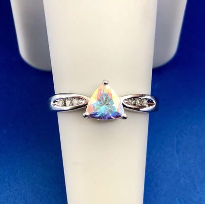 Modern 10K White Gold Trilliant Passion Topaz Diamond Engagement Promise Ring