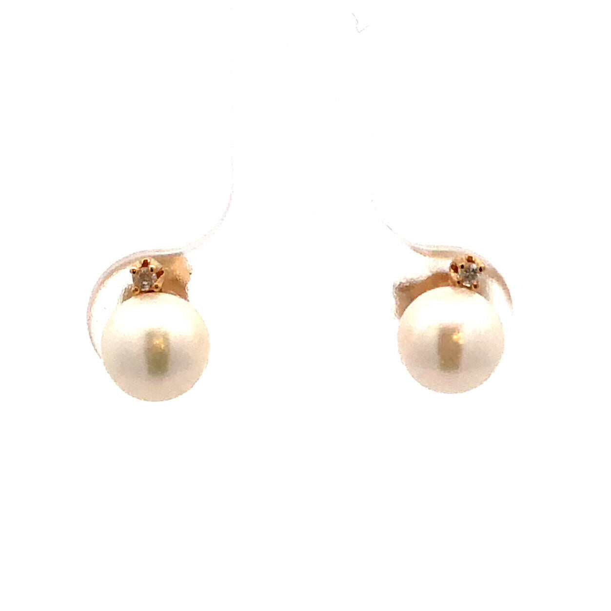 Estate 14K Yellow Gold Pearl White Topaz Accent Round Stud Earrings