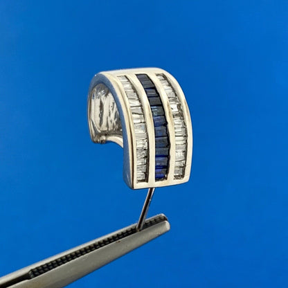Retro 14K White Gold Channel Set Sapphire Diamond September Anniversary Earrings