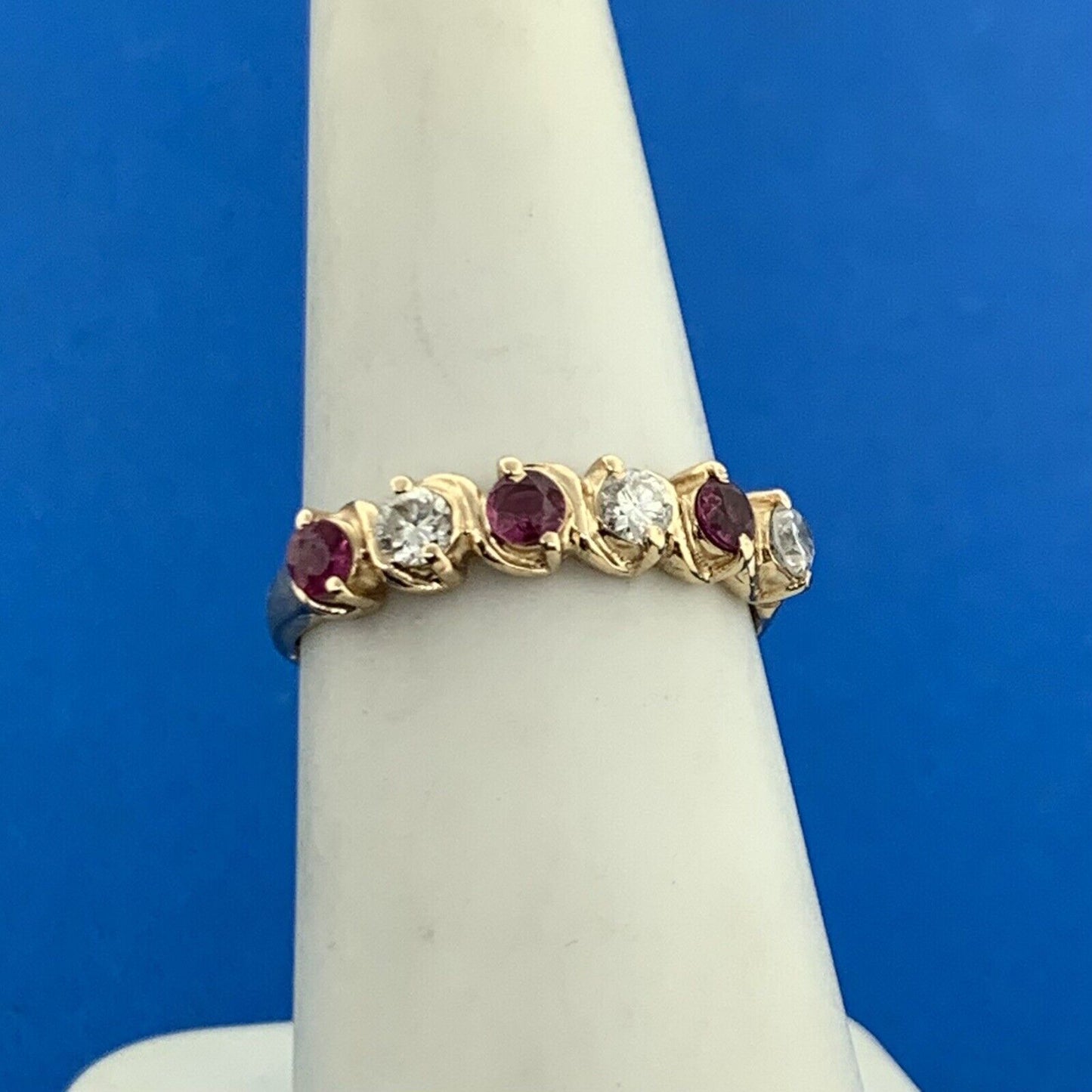14K Yellow Gold Diamond Ruby July Birthday Wedding Anniversary Size 7 Band Ring