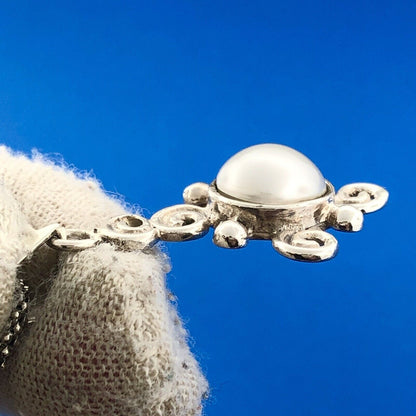 Designer JM Sterling Silver Mabe Pearl Whimsical Swirl Snake Chain 19" Necklace