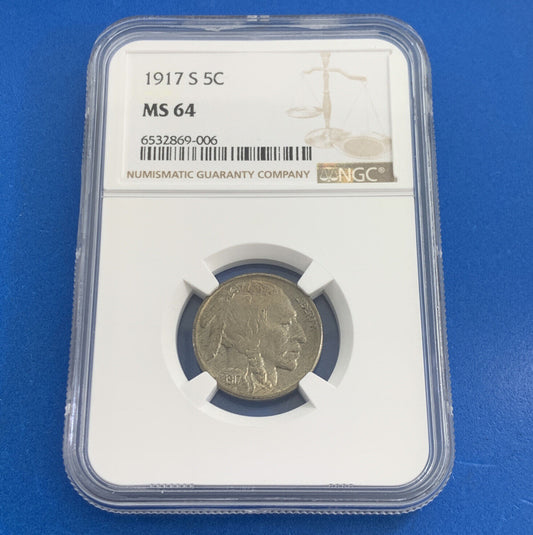 1917 S San Francisco 5c Buffalo Nickel NGC MS64 Better Date American Graded Coin