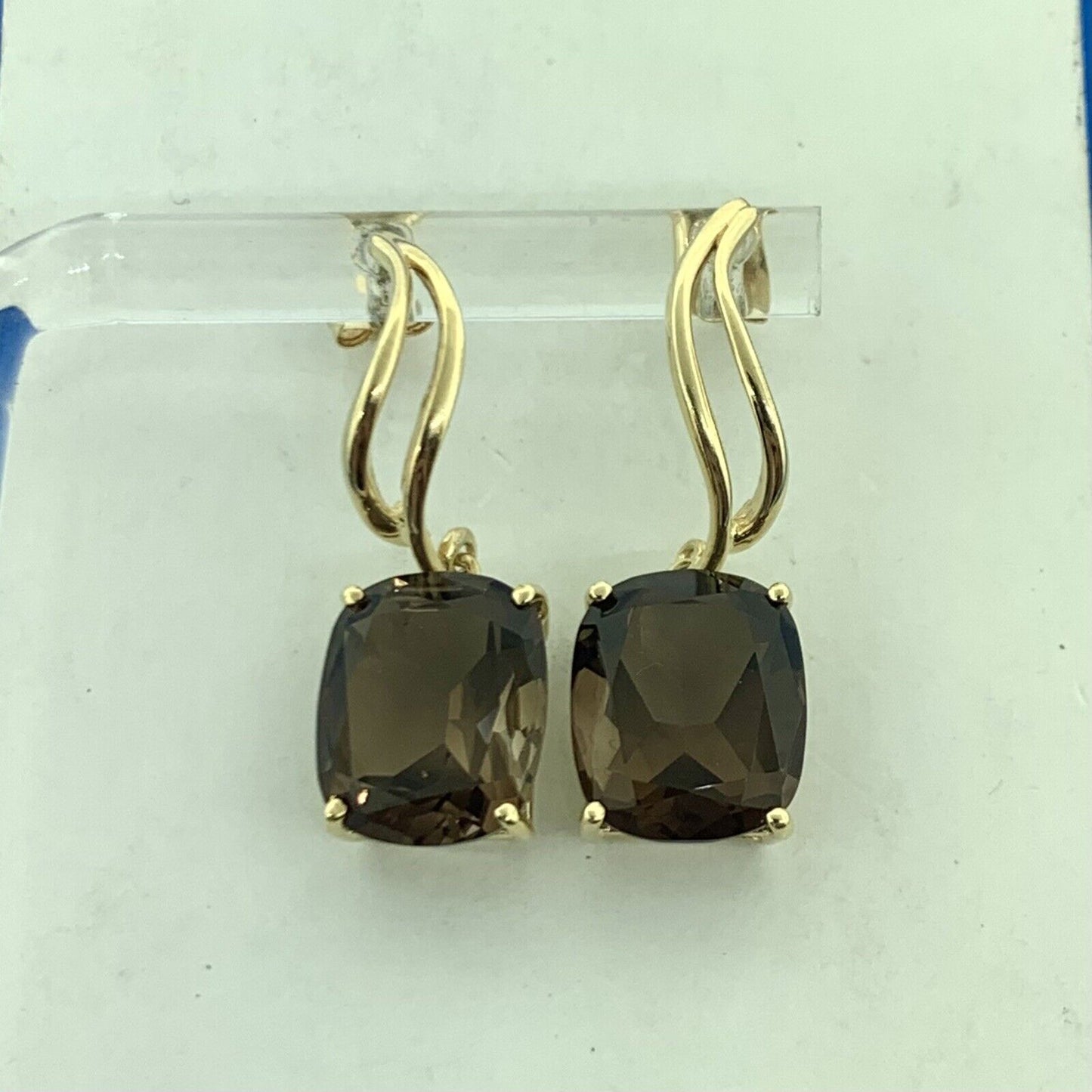 Designer 14K Yellow Gold Oval Smoky Quartz Modernist Twist Dangle Earrings