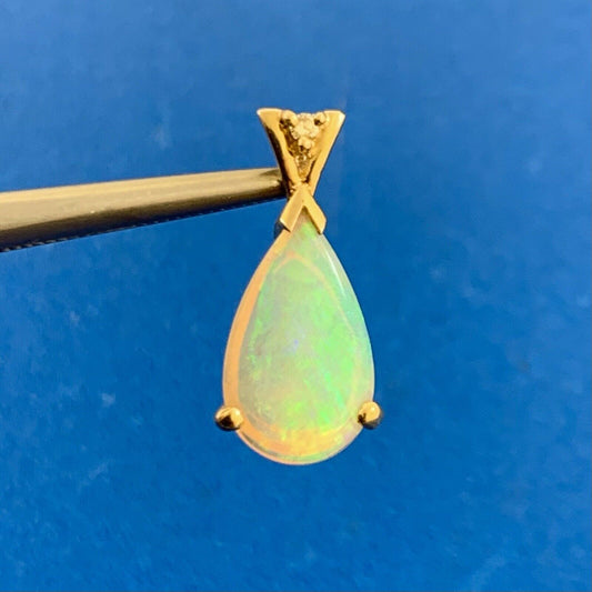 Designer 14K Yellow Gold Pear Opal Cabochon Diamond Accented Teardrop Pendant