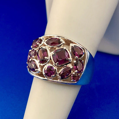 Designer LJ Sterling Silver Pink Tourmaline Cluster Statement Cigar Band Ring