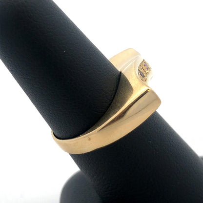 Modernist 14k Yellow Gold Italy Curved Amethyst February Anniversary Band Ring